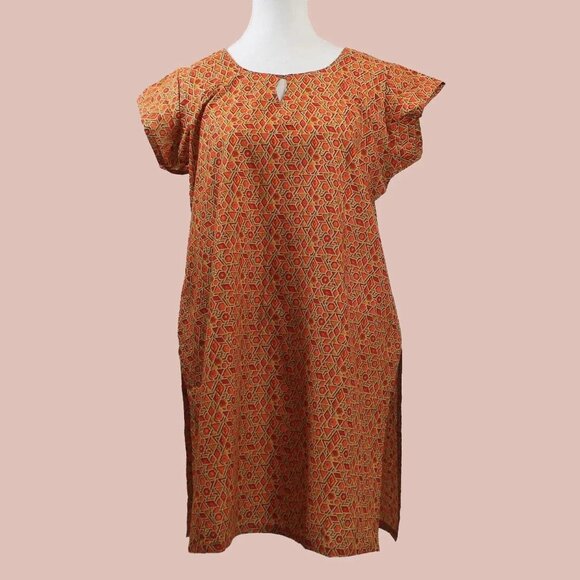 Vibrant Orange Red Printed Cotton Kurta | Muvvas Boutique - Picture 5 of 6